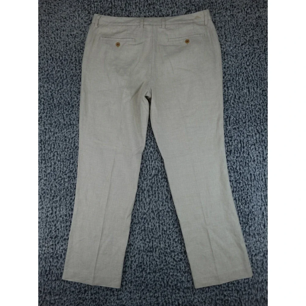 Tommy Bahama Mens Beige Linen Blend Flat Front Trousers Summer Beach Pants 35x30